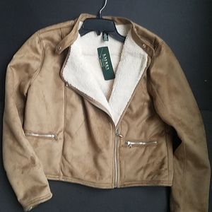 NWT Lauren Ralph Lauren Faux Shearling Moto Jacket